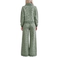 thumbnail image 3 of Szluipve 2 Piece Sets for Women Leopard Print 2 Piece Outfit Button Collar Long Sleeve Scalloped Hem Top High Waist Wide Leg Pants Casual Loungewear Tracksuit Set Green M, 3 of 3