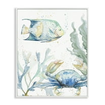 Stupell Industries Crab & Fish Scene Animals & Insects Painting White Framed Art Print Wall Art, 16 x 20
