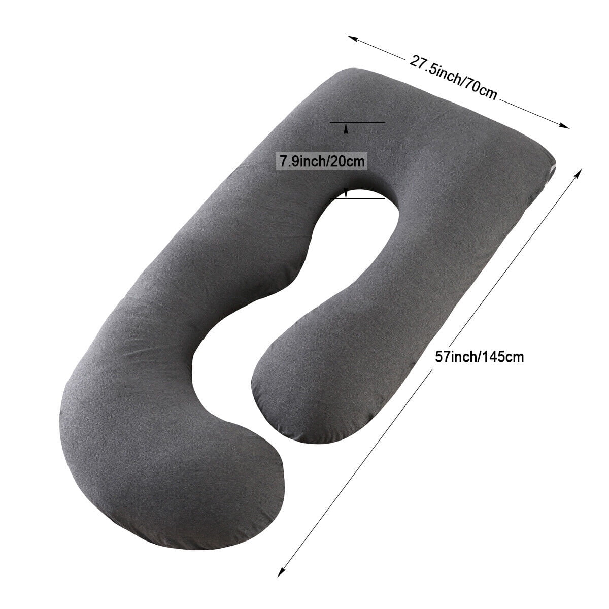 Pregnancy Pillow for Sleeping, Extra Large J Shaped Body Pillow, Maternity Pillow for Pregnant Women with Cotton Cover, Dark Grey,57x27.5 inch