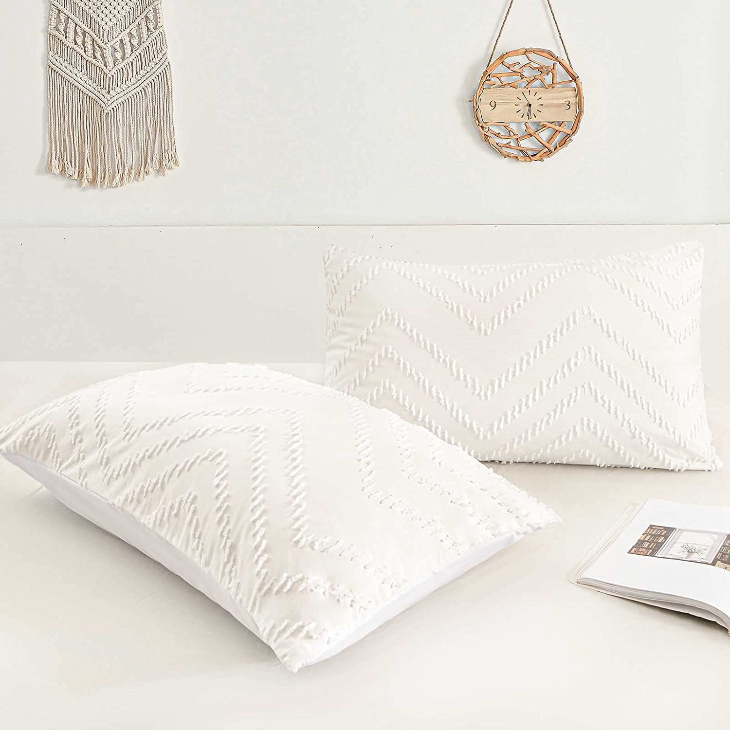Seasonwood Queen Comforter Cover Set Microfiber Wave Bedding Duvet Cover 88'' x 90'' 3pcs White