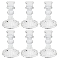 6 Pcs Classic Clear Narrow Glass Candle Holders, Stylish Table Centerpieces for Holiday Feast, Daily Living Room Decor