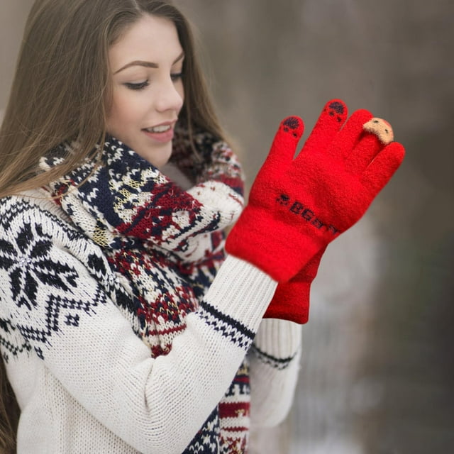 Guantes De Punto Gruesos De Lana De Invierno Con Forro Polar, 24 Cm, Aislamiento Trmico, Puntas De Los Dedos Resistentes, Para Actividades Al Aire Libre En Climas Fros, Proteccin Diaria, Ukhbmc