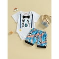 thumbnail image 2 of Bagilaanoe 2pcs Newborn Baby Boy Short Pants Set Short Sleeve Letter Print Rompers Tops + Shorts 3M 6M 12M 18M Infant Casual Summer Outfits, 2 of 9