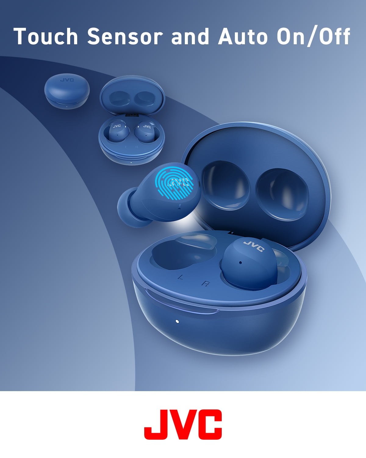 JVC Compact and Lightweight Gumy Mini True Wireless Earbuds Headphones, Long Battery Life (up to 23 Hours), Sound with Neodymium Magnet Driver, Water Resistance (IPX4) - HAA6TA (Blue)