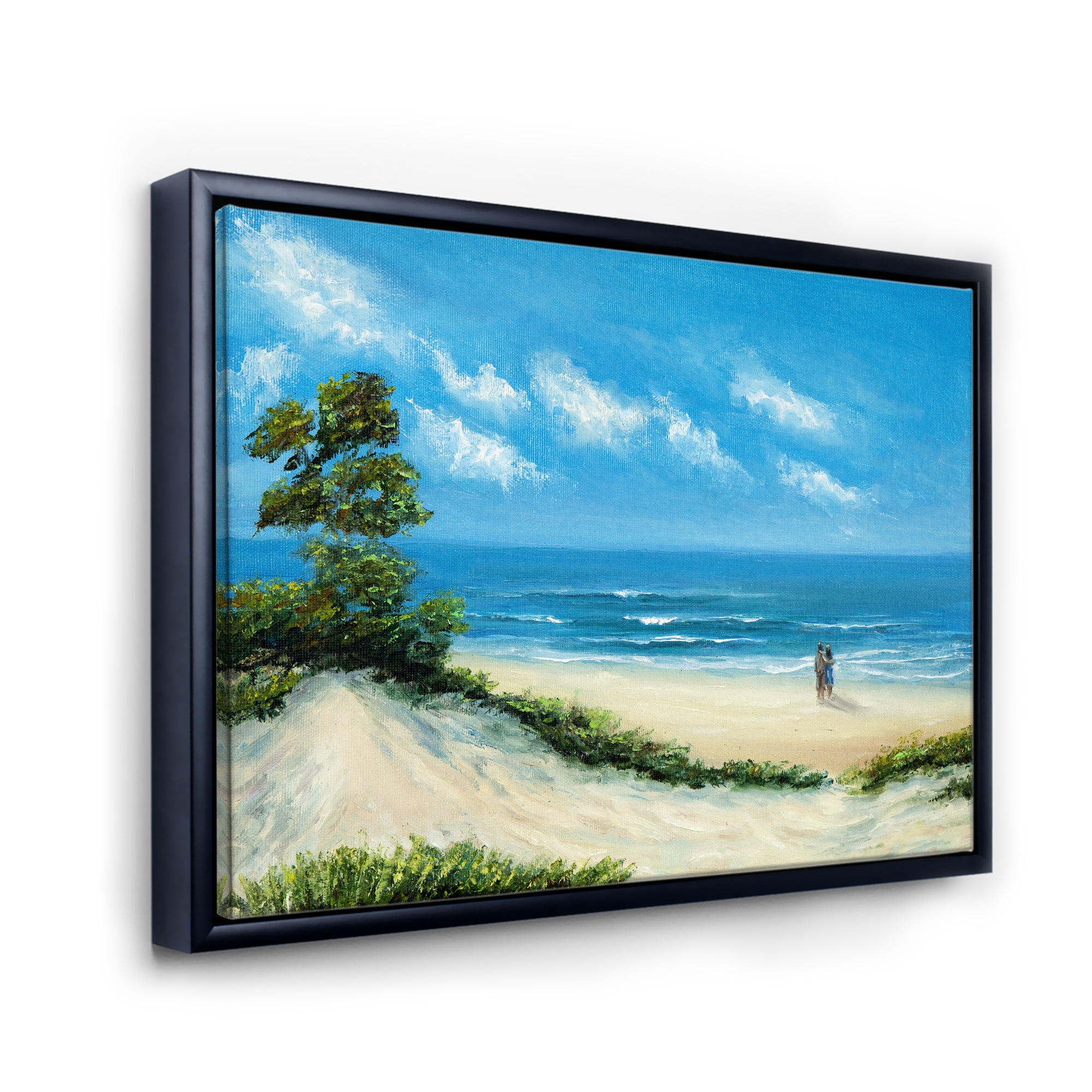 Designart 'Couple At The Beach In Sunlight' Nautical & Coastal Framed Canvas Wall Art Print