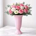 thumbnail image 4 of Rippled Roman Column Ceramic Vase, Textured Fluted Floral Arrangement Container, Modern Minimalist Decorative Vase for Bedroom Home Tabletop Centerpiece and Living Room Decoration, Pink, 4 of 6