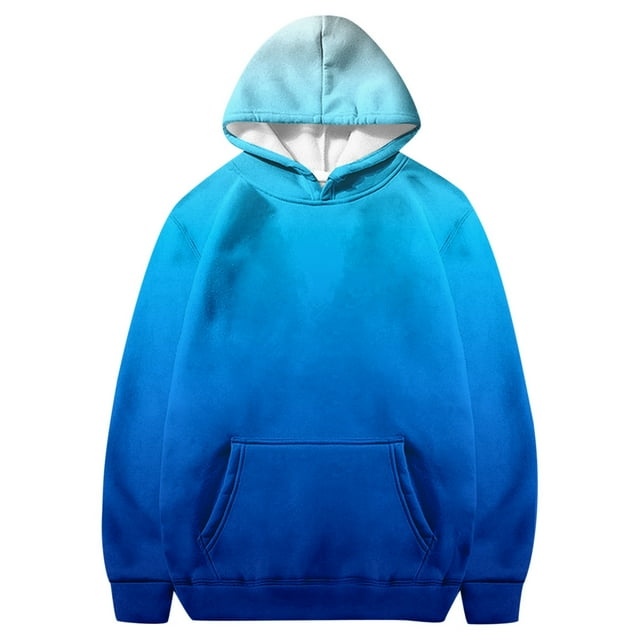 FAOWME Chandail en Molleton pour Filles Automne Dégradé Col Rond Manches Longues Poche Sport Décontracté Chandail à Capuchon Chandail Bleu Dégradé 11-12 Ans