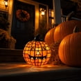 thumbnail image 3 of Vintage Halloween Pumpkin Lamp Decor, Classic Jack-o-Lantern Stained Glass Pumpkin Lamp, Soft Warm LED Ornament Light for Indoor Mantel Autumn Home Decor L A-1PC, 3 of 8