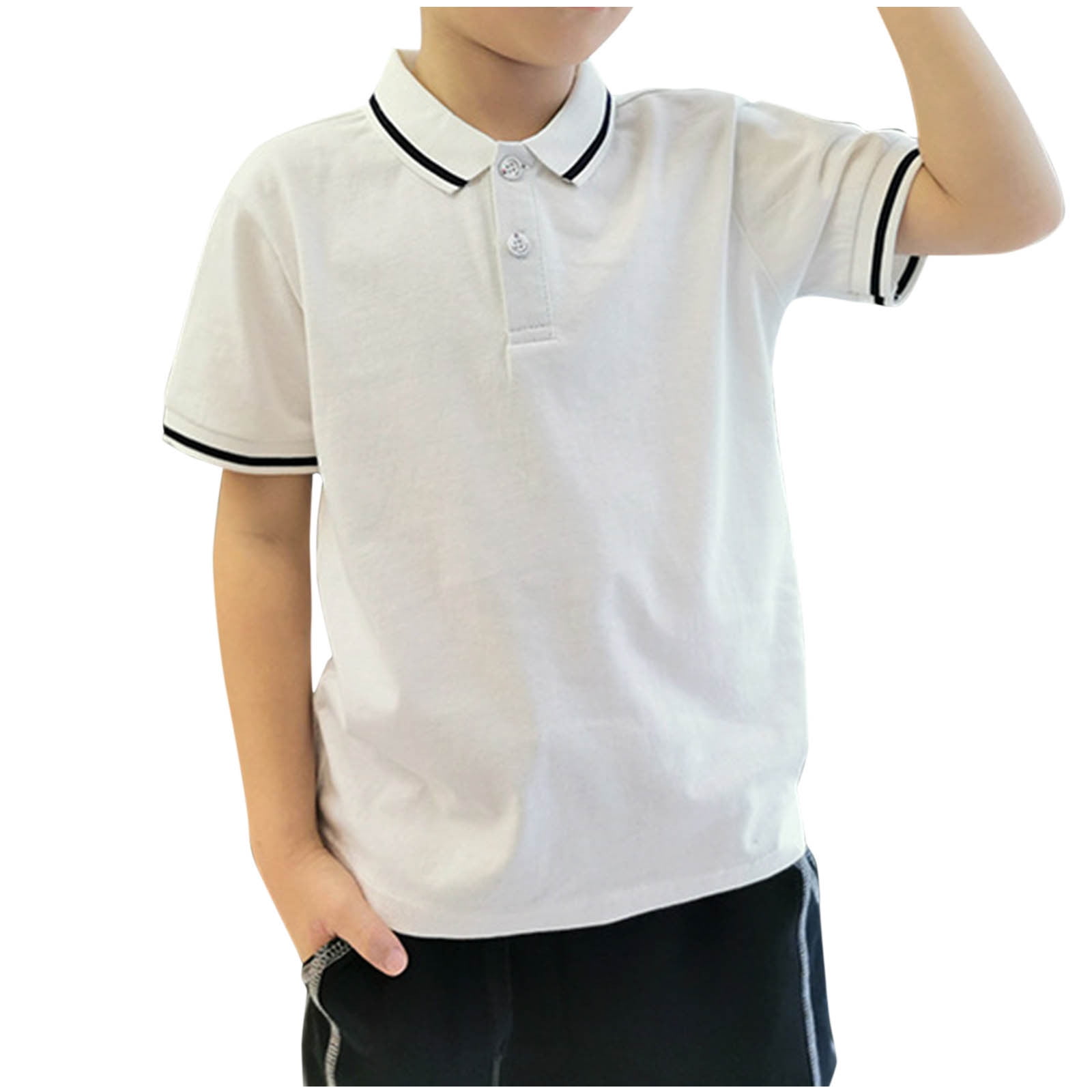 LLYWEY Boys&rsquo; Short Sleeve Buttons T-Shirts Toddler Boys Casual Summer Short Sleeve Button up Dress Shirts Kids Collared Casual Blouse Tops Size 3-14 Years Style BY-13 White 6T