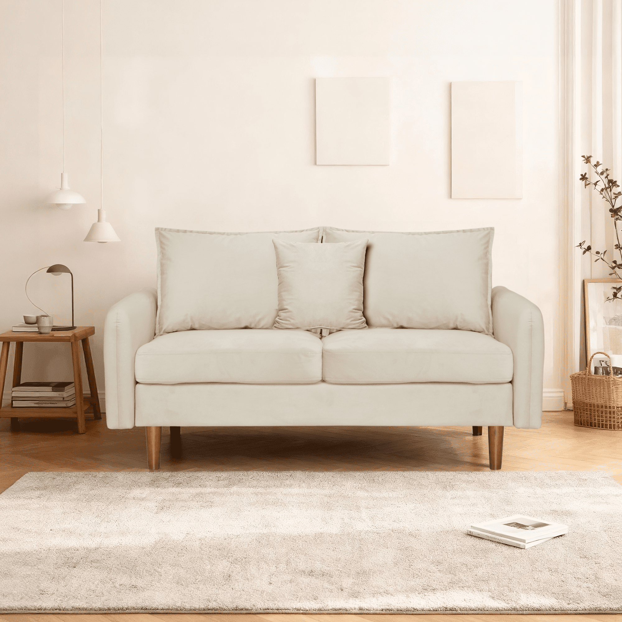 56.1" Modern Mid-Century Loveseat, Velvet Upholstery,Compact Sofa with Wooden Legs