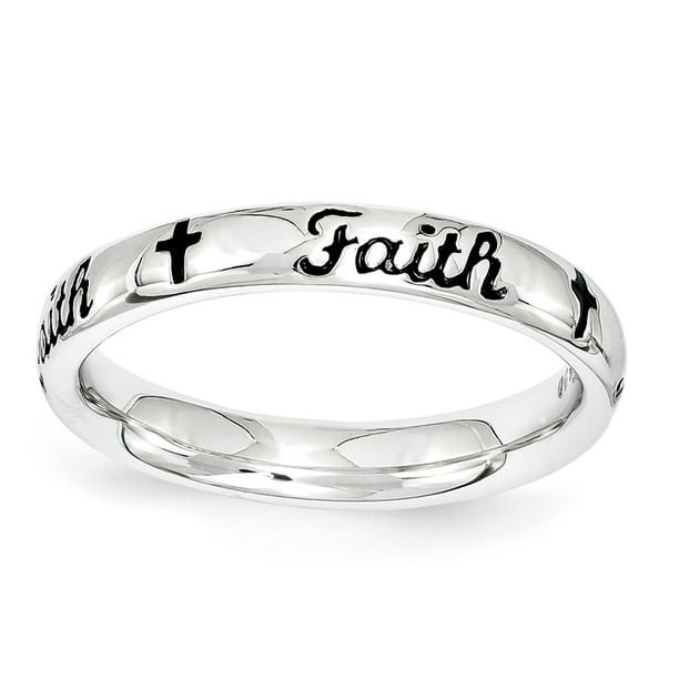 Jewelrypot Sterling Silver Black Enamel Faith Ring