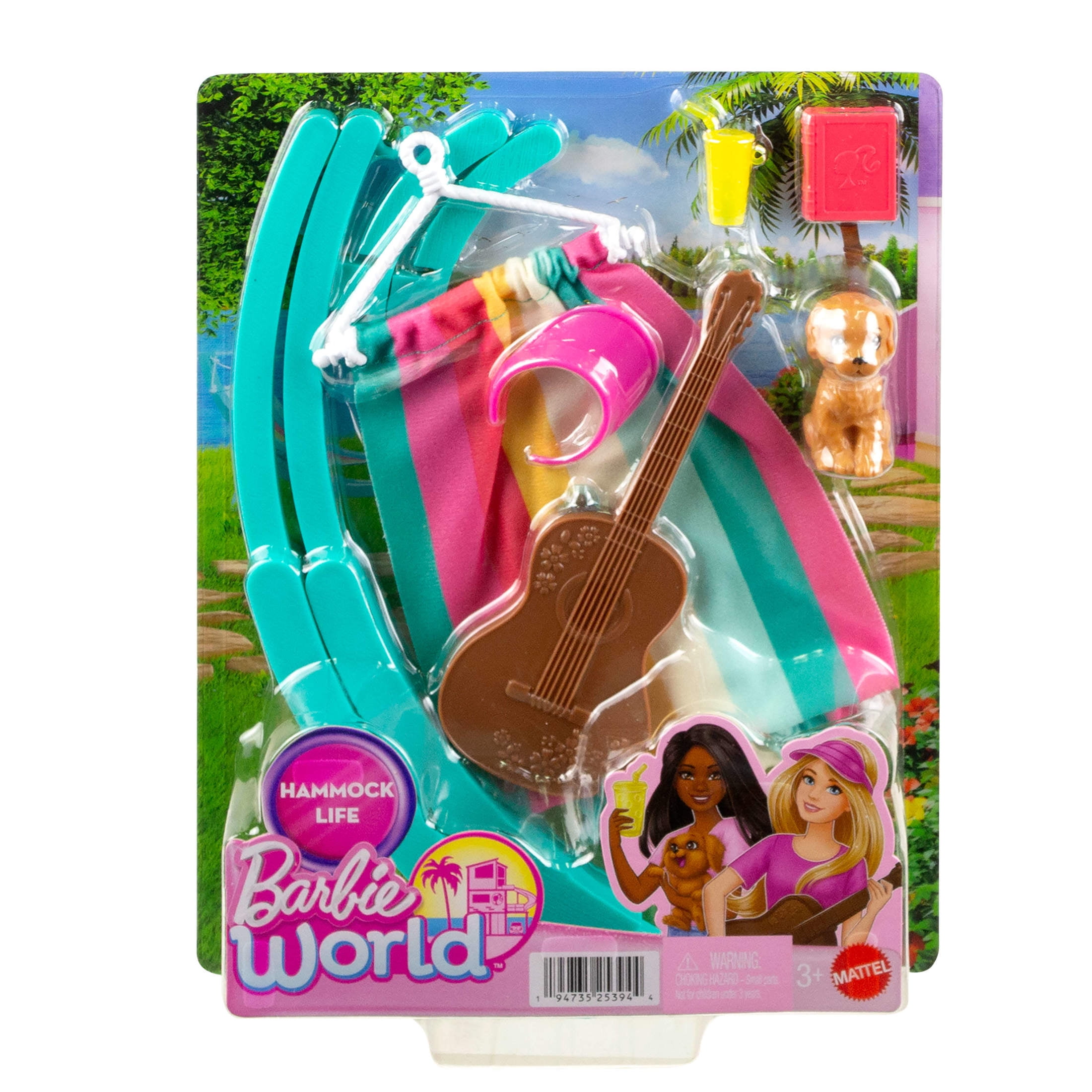 Barbie World Hammock Set with 7 Camping Accessories Including Swinging Hammock with Guitar Puppy Walmart