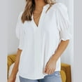 thumbnail image 5 of Cute Tops for Women Ruffle Puff Short Sleeve Casual T Shirts V Neck Solid Summer Loose Office Blouses Tunic Tee Tops, 5 of 7
