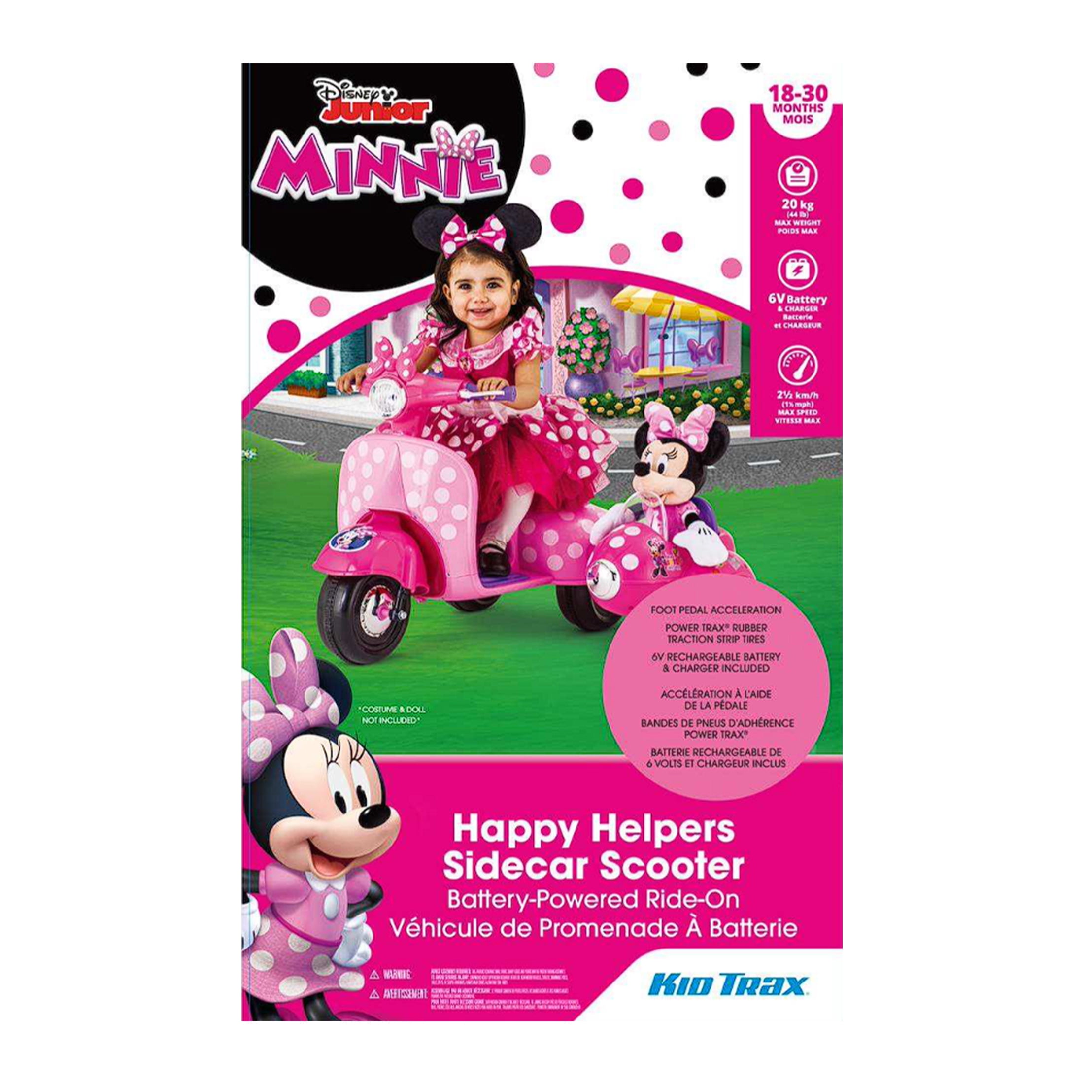 ides Minnie Mouse キッズバイク ペダル付き 6V Disney Minnie Mouse Happy Helpers Scooter with Sidecar Ride-On