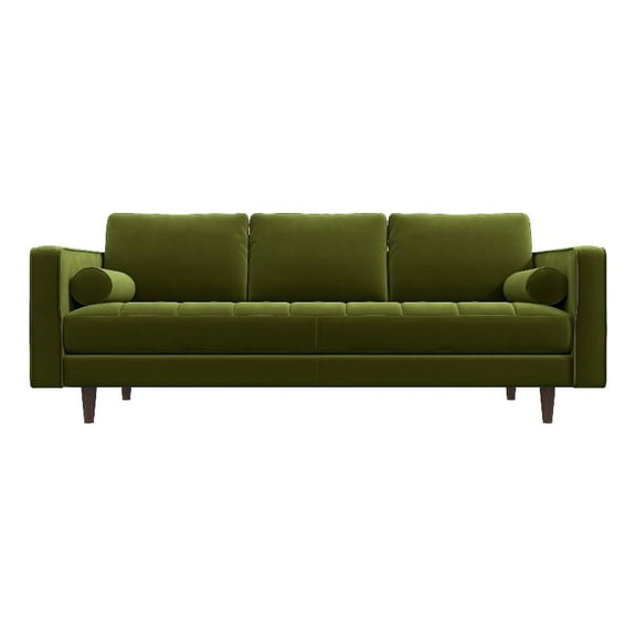 Jax 87" Mid Century Velvet Sofa Couch, Modern 3 Seater Sofa with 2 Bolster Pillows, Tufted Sofa Pillow Back for Living Room Bedroom Apartment Dorm Office, in Green Pistachio