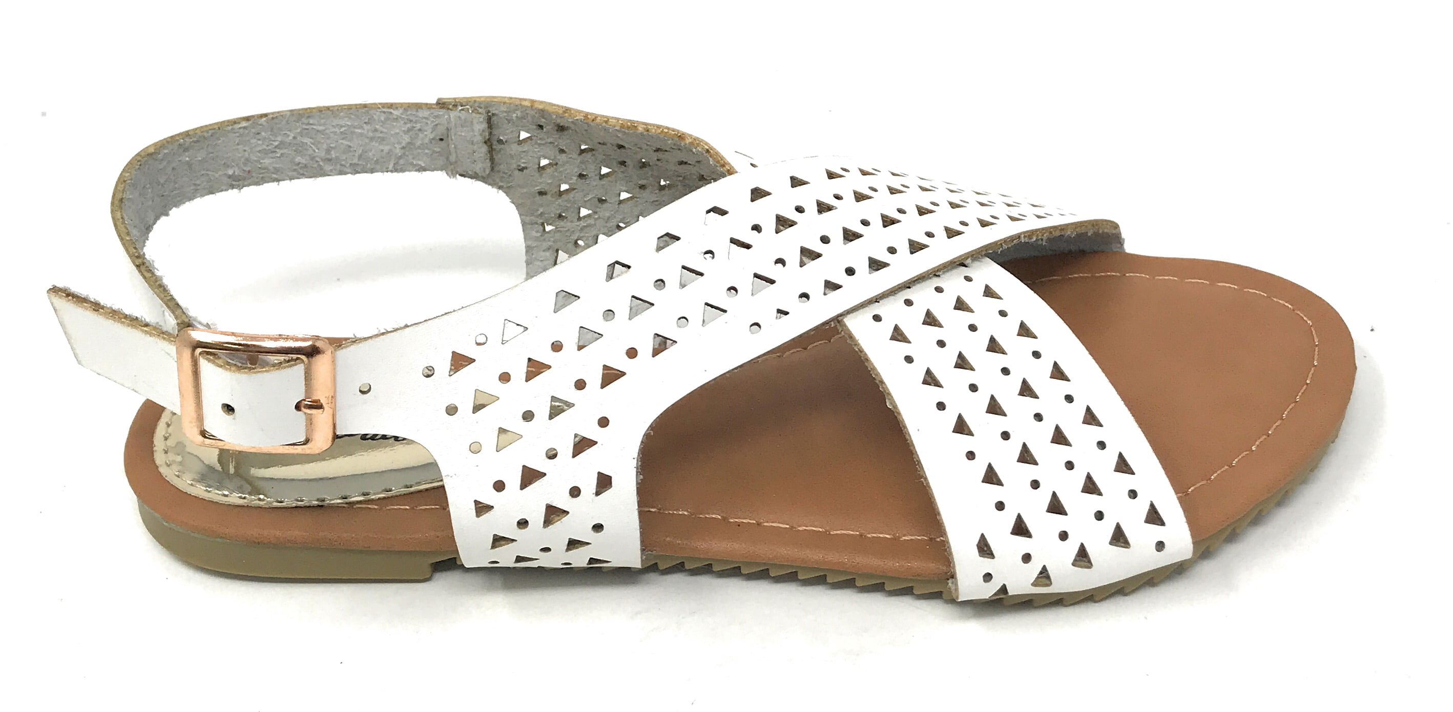 Victoria K Women's Perforated CrissCross Straps With Side Buckle Sandals