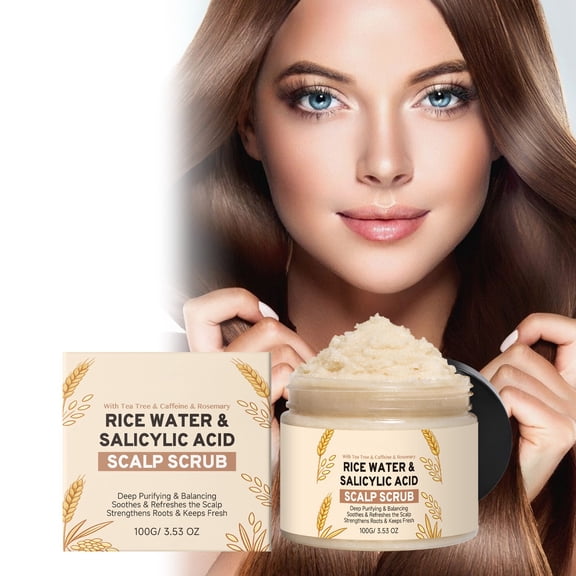 Rice Water Scalp Scrub with Salicylic Acid, Tea Tree & Rosemary – Gentle Exfoliating Scalp Exfoliator for Dandruff, Removes Buildup, Controls Oil & Refreshes the Scalp