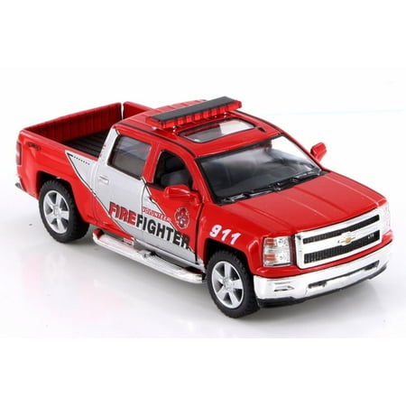 Silverado Chevy Scale Model 2014 Chevy Silverado Pick-Up Fire Dept Rescue, Red - Kinsmart KT5381DPR - 1/46 Scale Diecast Model Toy Car (Brand New but NO BOX) ()