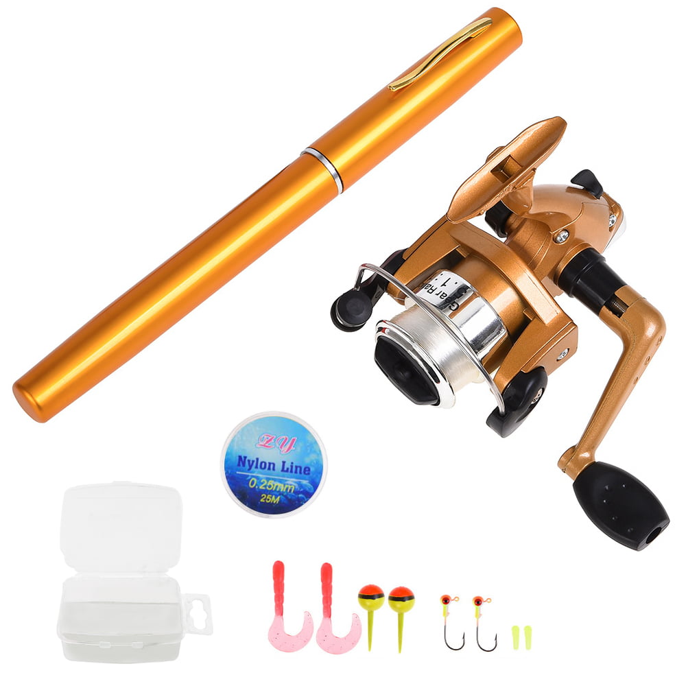 Lixada Pen Fishing Rod and Reel Combo Set Mini Telescopic Pocket Fishing Rod Spinning Reel Fishing Line Soft Lures Baits Jig Hooks
