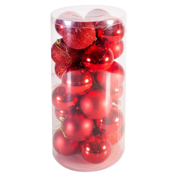 Set de 24 Esferas Navideñas Jardimanía, Plástico rojo