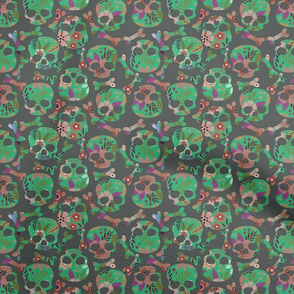 oneOone Cotton Poplin Green Fabric Skull Fabric For Sewing Printed Craft Fabric By The Yard 42 Inch Wide