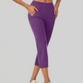 thumbnail image 2 of Riforla Leggings with Pockets for Women Yoga Pants Work Dressy Solid Color Slim Knit Capris Pull on Elastic High Waisted Pants for Women Purple M, 2 of 6