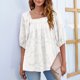 thumbnail image 4 of Top de camisa de manga farol con textura floral de chifón con cuello cuadrado de verano a la moda informal y sexy para mujer Pompotops FGAJ2966, 4 of 8