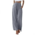 thumbnail image 1 of Linen High Waisted Wide Leg Palazzo Pants - Drawstring Flowy Beach Trousers with Pockets, S-XXXL, 1 of 5