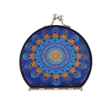 Portable Folding Mirror Compact Double Sided Travel Mirror Small Makeup Mirror Use Present for Women Blue Kaleidoscopic Pattern