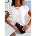 thumbnail image 4 of Women'S Casual T Shirts Summer Ruffle Plain Round Neck Loose Fit Tee Blouse Tops White L, 4 of 7