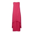 thumbnail image 4 of QUYUON Summer Maxi Dresses Women’s Plus Size Ruched Button up V Neck Sleeveless Tank Dress Casual Loose Linen Long Dress with Pockets A-Line Asymmetrical Dress Watermelon Red S, 4 of 5