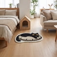 thumbnail image 6 of Black Cat Lying On Round Cushion Shaped Doormat, Fluffy Cartoon Kitten Floor Rug, Non Slip Absorbent Indoor Bedroom Mat for Cat Lovers Home Decor, 6 of 7