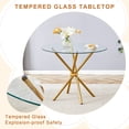 thumbnail image 3 of Hi loPres 36.6-Inch Round Glass Dining Table Set for 4, Modern Gold Metal Legs with White Fabric Chairs, 5-Piece Kitchen Room Furniture, 3 of 10