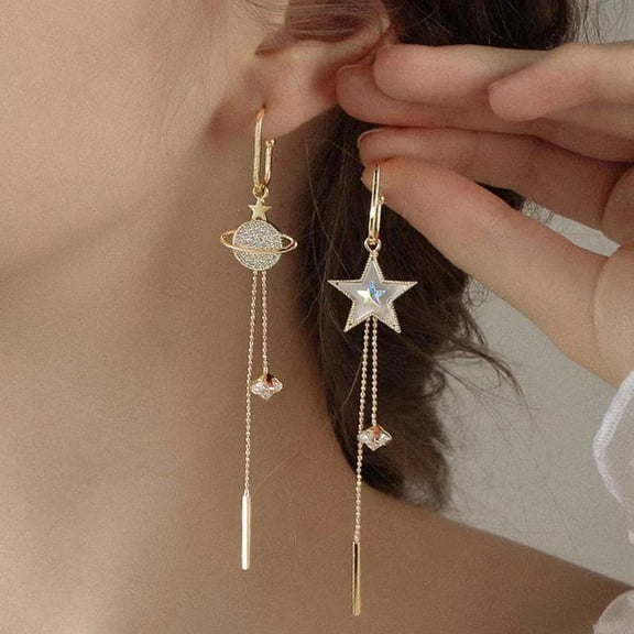 Sunyuer Planet and Star Earrings for Women, Asymmetrical Stud Dangle Drop Earrings, Boho Bohemian Earring, Galaxy Celestial Jewelry for Everyday Wear