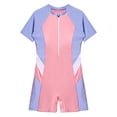 thumbnail image 3 of YUUMIN One Piece Boyleg Swimsuits for Girls Short Sleeve Zip Up Shorty Wetsuits Rash Guard Swimsuits Pink 10, 3 of 5