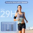 thumbnail image 2 of Ventilador de clip de cintura - Ventilador personal portátil recargable de 5000 mAh, viento ultra fuerte, tiempo de funcionamiento de 29 horas, 5 velocidades, luz LED y SOS para exteriores, 2 of 5