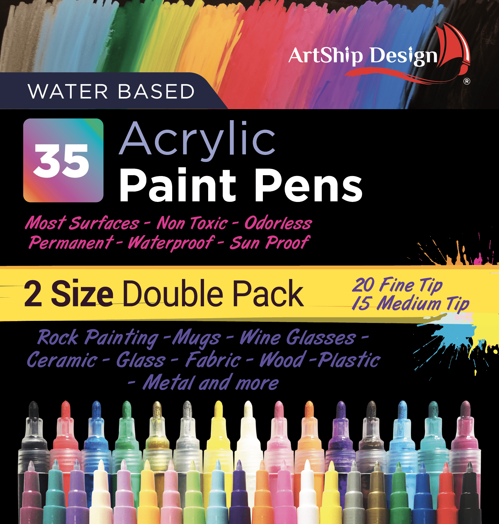 10 Black Acrylic Paint Pens, Double Pack of Both Extra Fine and Medium Tip  Paint Markers - ArtShip Design