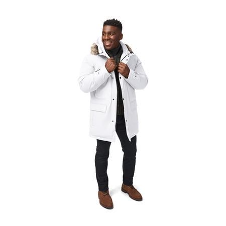 Size L Men’s London Fog-Snorkel Parka with Faux-Fur Trim- White-L