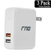 RND 2-Port Charger (3-Pack) - QC3.0 Quick Charge with Second 2.1 Port for Samsung Galaxy (S, Note, Edge) LG, HTC, Moto and More (white)