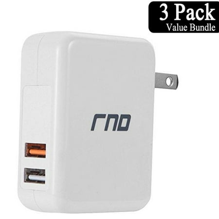 RND 2-Port Charger (3-Pack) - QC3.0 Quick Charge with Second 2.1 Port for Samsung Galaxy (S, Note, Edge) LG, HTC, Moto and More (white)