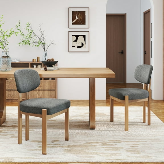 KATBOC Modern Dining Chairs Set of 2, Upholstered Kitchen Chairs, Mid-Century Farmhouse Design, Sturdy Rubberwood Frame for Small Spaces, Dinning, Outdoor,Gray