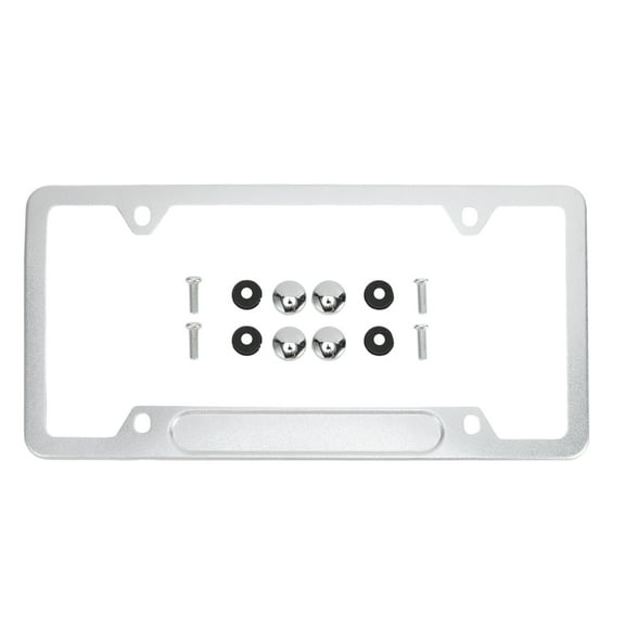 Unique Bargains Aluminium Alloy License Plate Holder with Slot Mirror Polished License Plate Holder Silver Tone