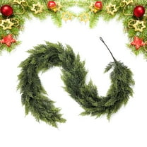 9FT Christmas Cedar Garland, Artificial Green Cedar Garland Faux Cedar Pine Needles Garland for Home Fireplace Indoor Outdoor Holiday Party Decoration, Christmas Norfolk Rattan