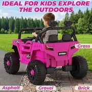 Ktaxon 12V Kids Electric Ride On Car w/ Parent Remote Control, Bluetooth, Lights, 3 Speeds, Powered Wheel Ride On Toy for Boys & Girls Ages 2-6, Rose Red