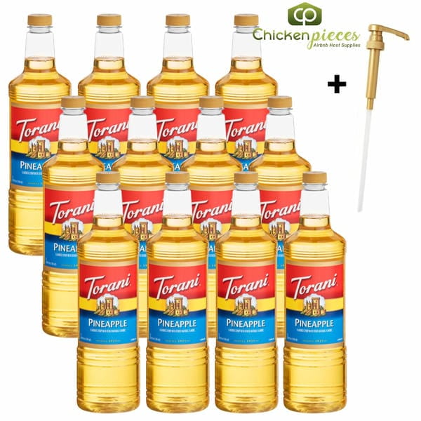 Torani Pineapple Flavoring Syrup, Professional Exotic Fruit Beverage Base with Bonus Squeeze Pump, 1 Liter (33.8 fl oz)