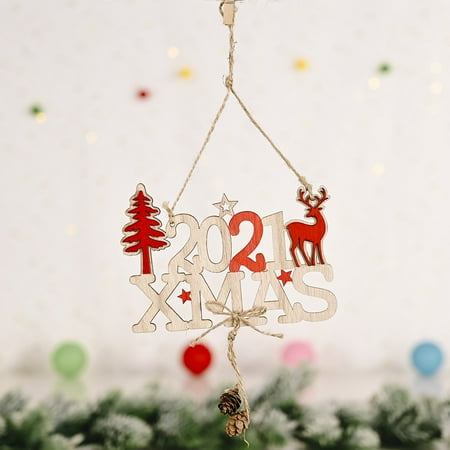 

WOXINDA Christmas New Year Alphabet House Plate Christmas Hollow Door Hanging Pendant