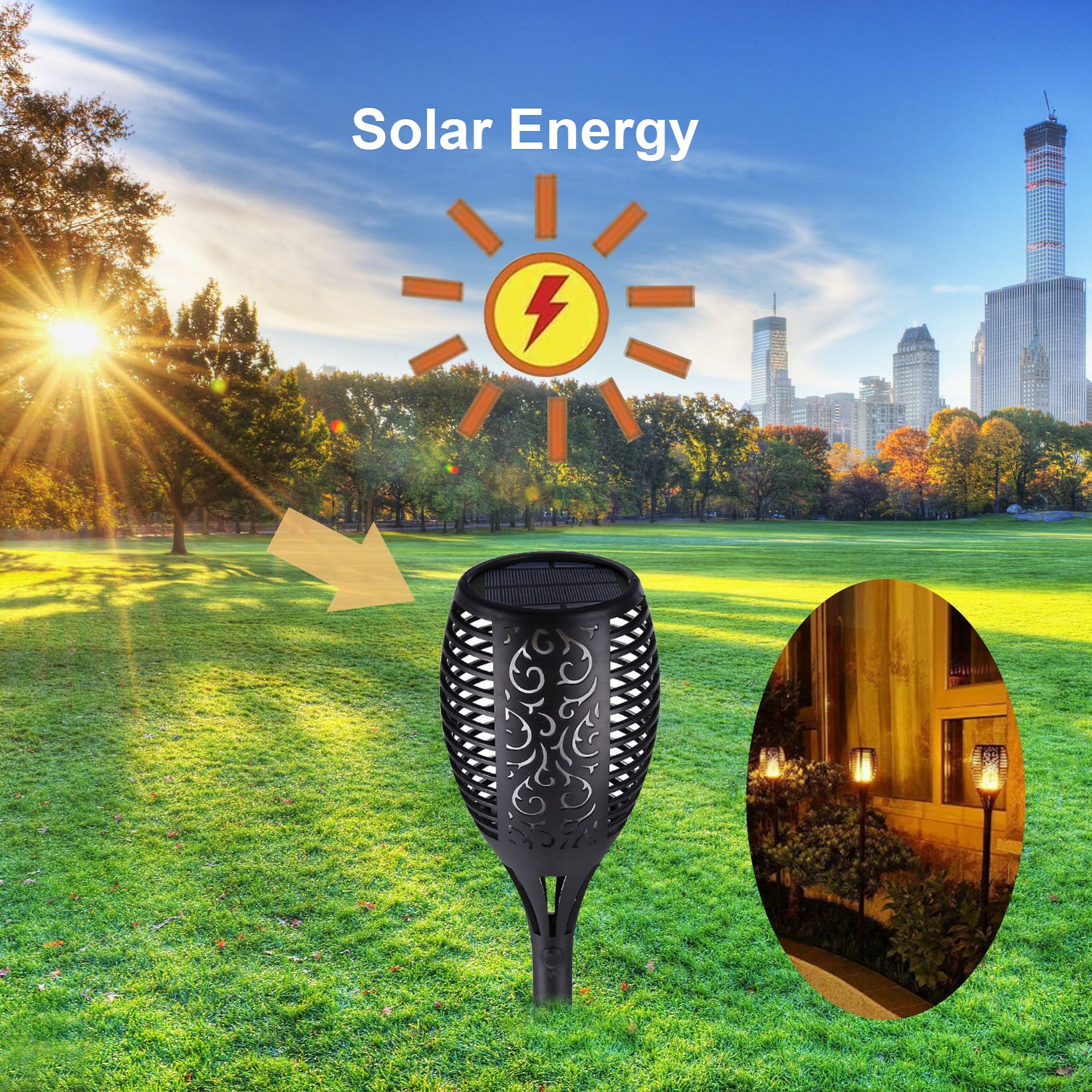 Honche Solar Torch Lights Outdoor Waterproof Flickering Flames Security Light Deck Yard Driveway Garden Patio Decoration Lighting (2 Packs)