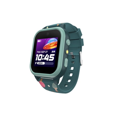 Itech Jr. 4 Kids Unisex Smartwatch with Camera Audiobooks and Games - Green Case with Multicolor Tennis Print Strap