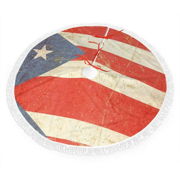 Christmas Tree Skirt Puerto Puertorico Flag Xmas Tree Skirt with Tassels Christmas Holiday Decoration 36"