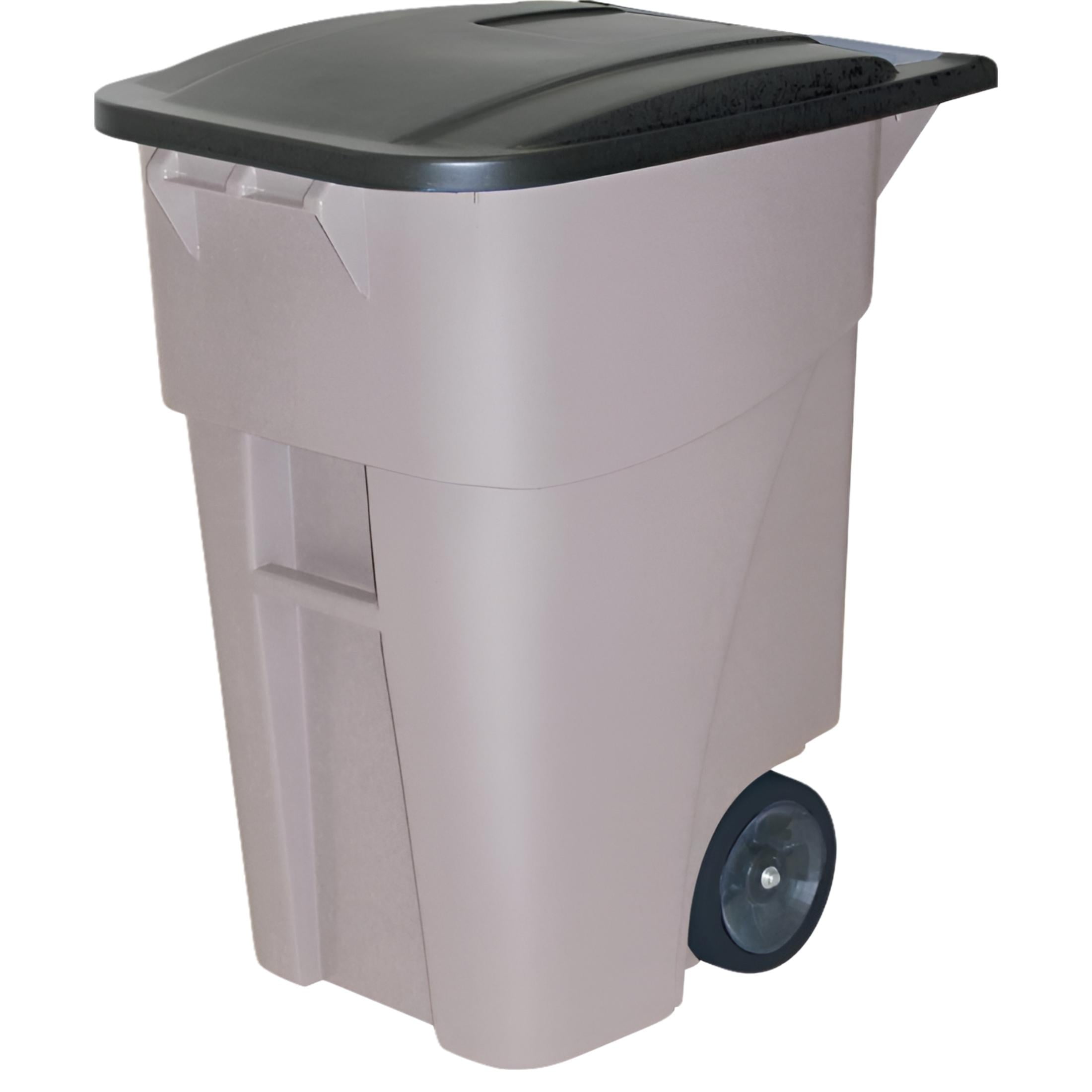 Rubbermaid Commercial Products BRUTE Roll-Out Trash Can with Lid, Square, 50 Gallon, Gray